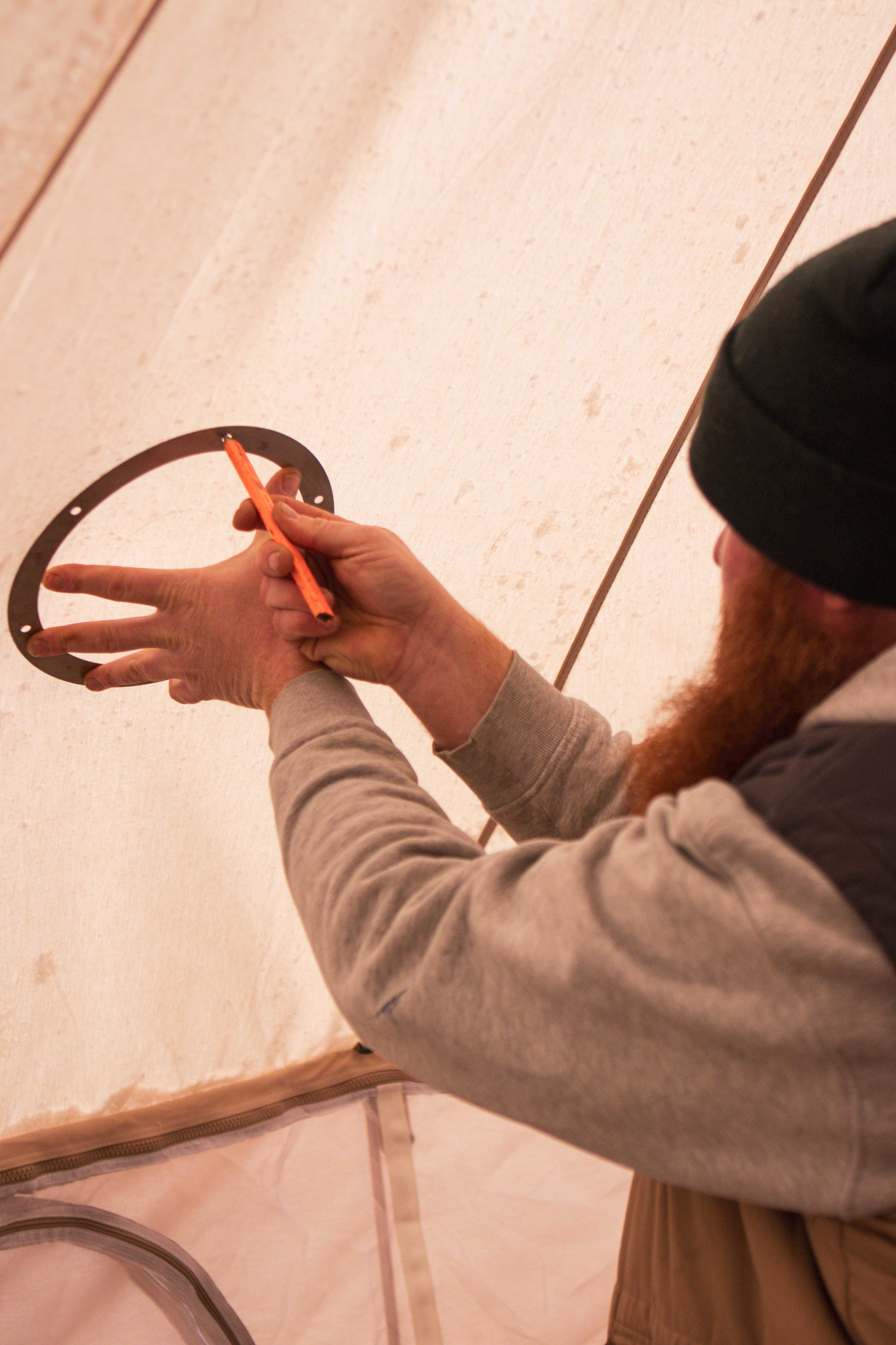 Installing stove jack on canvas tent Installing stove jack on canvas tent